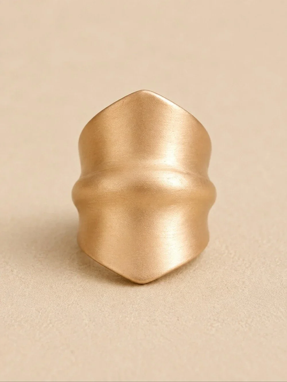 Matte Gold Sculptural Statement Ring Size 5.5 | Modern Abstract Wide Band